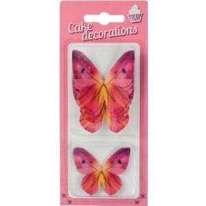 Dekorace z jedlého papíru Motýlci růžovo-červení (8 ks) - dortis