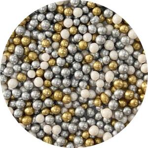 4Tortové biele perly, strieborné a zlaté perly z ryžového cukru (60 g) - dortis