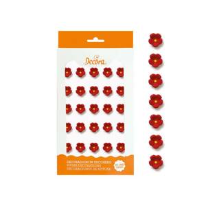 30 cukrových dekorácií malé kvetinky červené - Decora