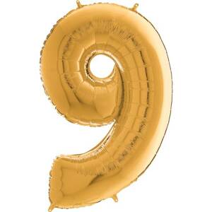 Nafukovací balónik číslo 9 zlatý 66 cm - Grabo