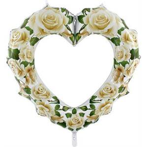 Nafukovací balónik vykrojené srdce – biele ruže 107 cm