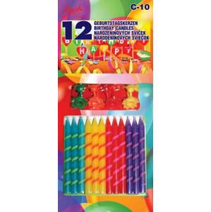 12 ks narodeninových sviečok so stojančekmi farebné - Alvarak