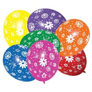 7 ks balóniky všetkých farieb s motívom kvetov - Alvarak
