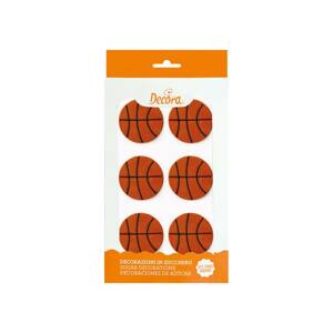 Cukrové ozdoby na tortu basketbalová lopta 4,5 cm 6 ks - Decora