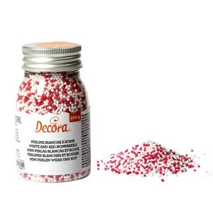Cukrové ozdoby mini perličky 1,5 mm bielo-červené 100 g - Decora