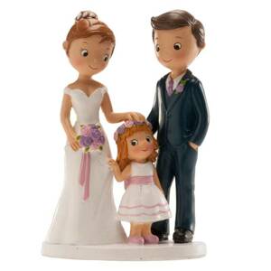 Svadobná figúrka na tortu 16 cm manželia s dievčatkom - Dekora