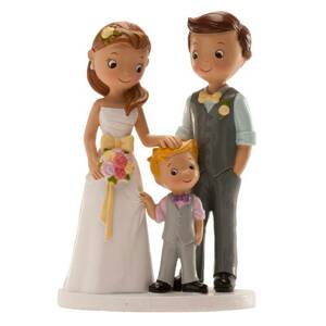 Svadobná figúrka na tortu 16 cm manželia s chlapčekom