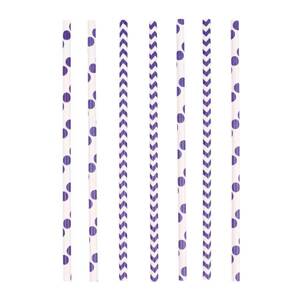 Slamky papierové 24 ks fialové, biele 19,7 cm