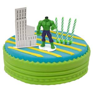 Figúrka na tortu Hulk mesto a zelené sviečky - Dekora