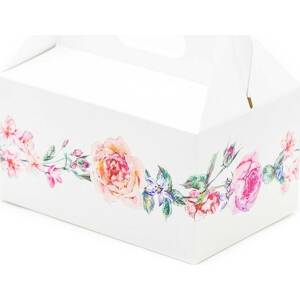 Svatební krabička na výslužku bílá s květinami (13 x 9 x 7 cm) - dortis