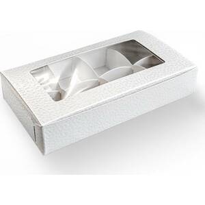 Krabička na pralinky bílá (vzor kůže) 16 x 8 cm (na 8 kusů)