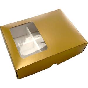 Krabička na pralinky zlatá s okénkem (6,5 x 10,5 x 4,5 cm)