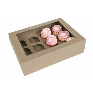 Papierová krabica 12 ks Kraftový papier s okienkom, 12 cupcake