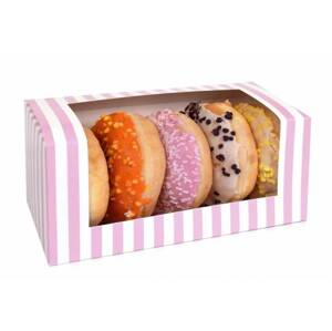 Krabička na donuty 1ks růžovo bílá 185x95x90mm