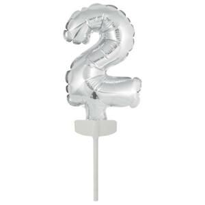 Fóliový balónek stříbrný mini - zápich do dortu číslo 2