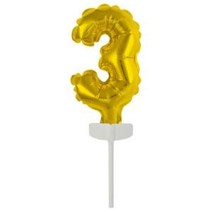 Fóliový balónik zlatý mini - topper na tortu číslo 3 - Amscan