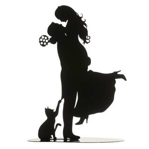 Plechová figurka na svatební dort silueta s kočkou 18cm
