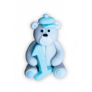 Cukrová figurka medvídek s číslem 1 modrý 6cm