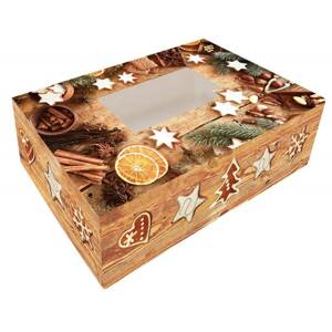 Skladacia krabica na cukrovinky s oknom 25x15x7cm 1ks imitácia dreva vianočné - Alvarak