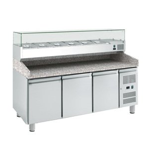 Trojdverový pizza-stôl s chladiacou vitrínou COOLHEAD®